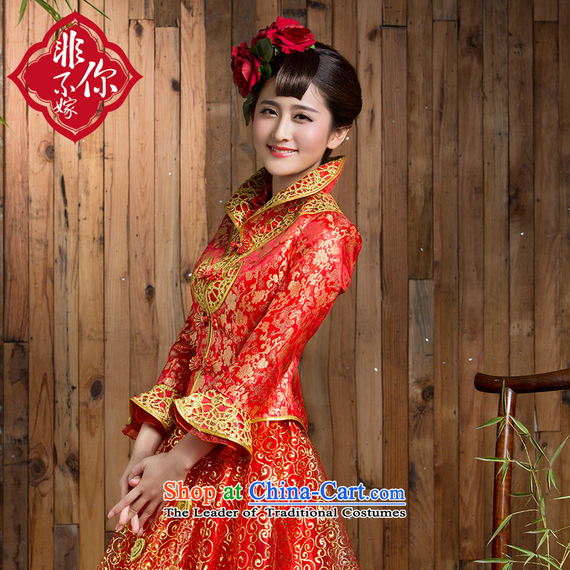 Non-you do not marry 2015 NEW CHINESE CHEONGSAM with gold wire damask stylish wedding dress short the door onto retro red wedding gown Sau San Red XL, non-you do not marry shopping on the Internet has been pressed.