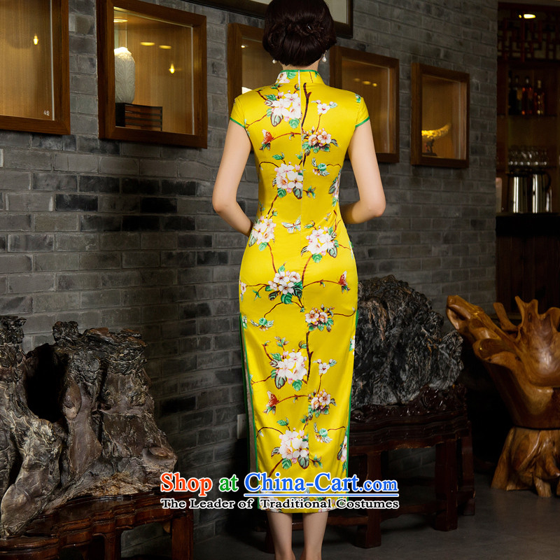 Mr Yuen Mei 2015 Ms. covered by so long cheongsam with retro autumn Ms. Aura qipao and long stylish cheongsam dress M12027  XXL, Yuan of yellow (YUAN SU shopping on the Internet has been pressed.)