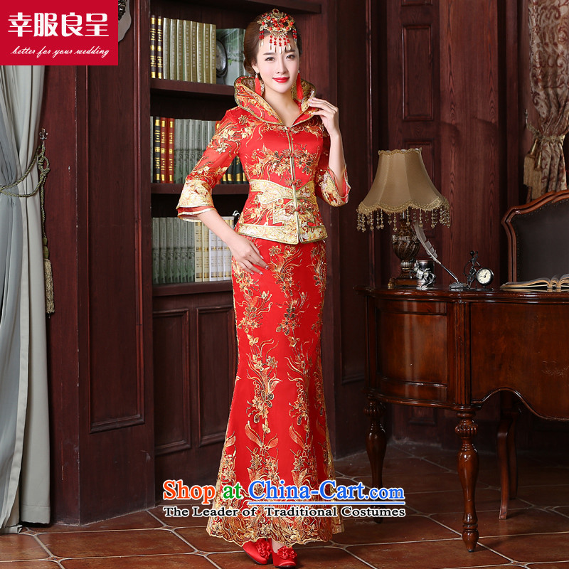 Red bows to skirt the new 2015 cheongsam with Sau Wo Service Bridal Chinese wedding dress long wedding dress code of 7 large cuff 2XL, skirt the privilege of serving crowsfoot-leung , , , shopping on the Internet