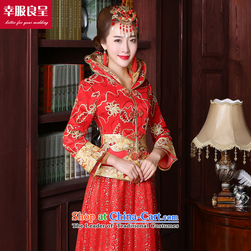 Wedding dresses brides with marriage new bows services 2015 Long improved Chinese wedding gown Red 9 cuff , L, a service-leung , , , shopping on the Internet