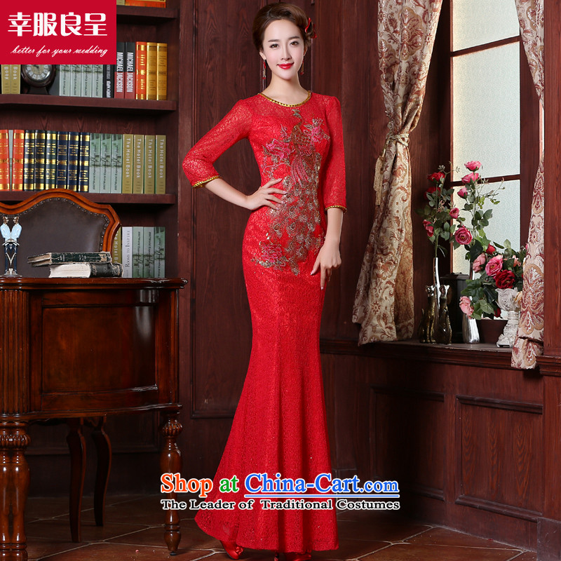 Red bride bows to Chinese wedding dresses cheongsam dress wedding gown bride replace the door service long gown 7 Cuff crowsfoot S honor of serving-leung , , , shopping on the Internet