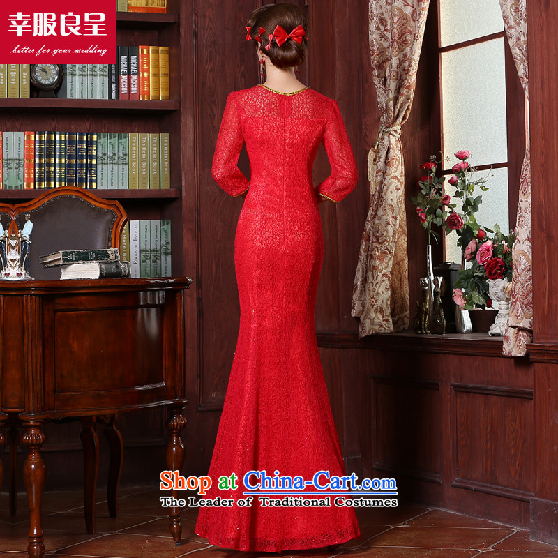 Red bride bows to Chinese wedding dresses cheongsam dress wedding gown bride replace the door service long gown 7 Cuff crowsfoot S honor of serving-leung , , , shopping on the Internet