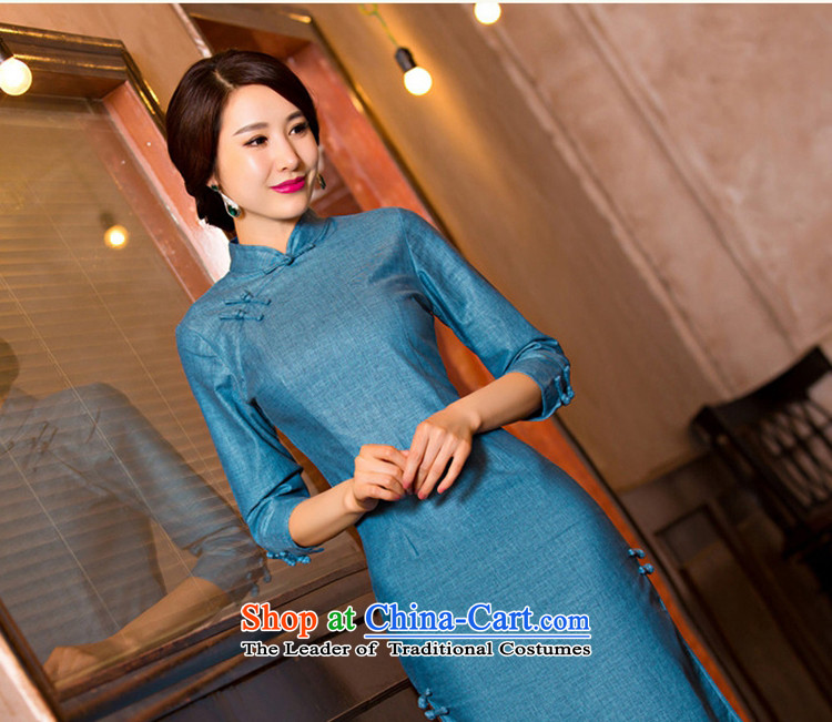 Yuan of autumn 2015 World with Adele in long retro cheongsam look fine linen improved cheongsam dress 7 cuff new M11079 cheongsam dress ink blue L picture, prices, brand platters! The elections are supplied in the national character of distribution, so action, buy now enjoy more preferential! As soon as possible.