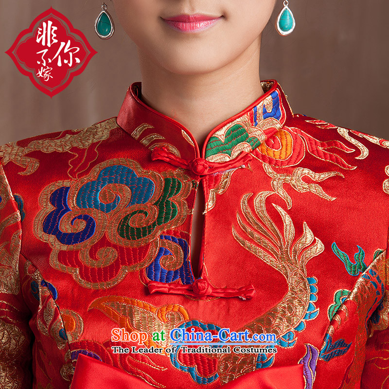 Non-you do not marry 2015 new pregnant women serving Chinese style wedding improvement of bows larger dresses Top Loin collar Bow Ties with elegant qipao back door onto D= Top Loin short-sleeved long skirt 4XL, non-you do not marry shopping on the Interne