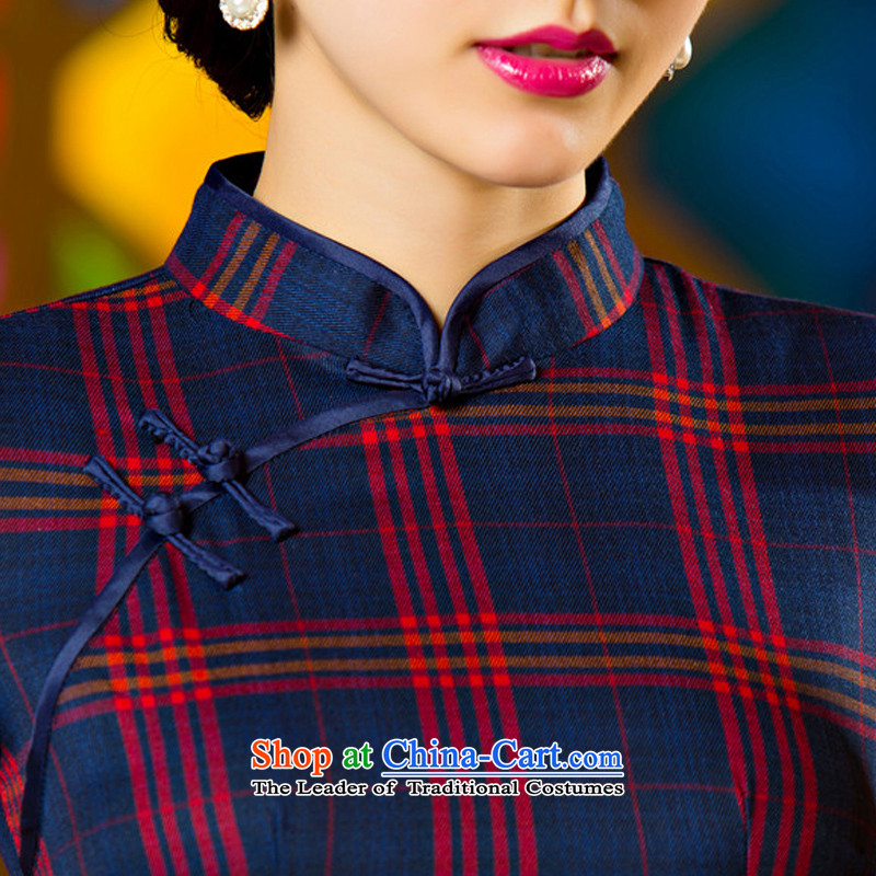 Mr YUEN of her of Qipao Summer 2015 Grid leisure retro temperament cheongsam dress new improved cheongsam dress TZM02 grid color pixel YUAN YUAN S, SU) , , , shopping on the Internet