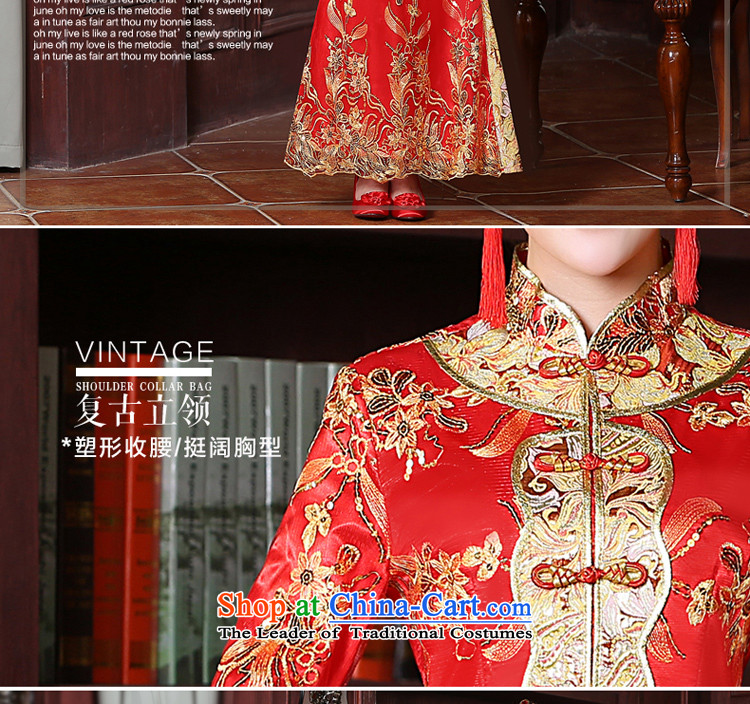The bride with a drink service 2015 new red stylish、Qipao Length improved of Chinese wedding dress wedding dress larger long-sleeved long skirt 2XL Photo, prices, brand platters! The elections are supplied in the national character of distribution, so action, buy now enjoy more preferential! As soon as possible.