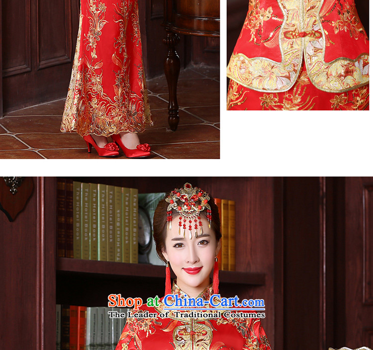 The bride with a drink service 2015 new red stylish、Qipao Length improved of Chinese wedding dress wedding dress larger long-sleeved long skirt 2XL Photo, prices, brand platters! The elections are supplied in the national character of distribution, so action, buy now enjoy more preferential! As soon as possible.