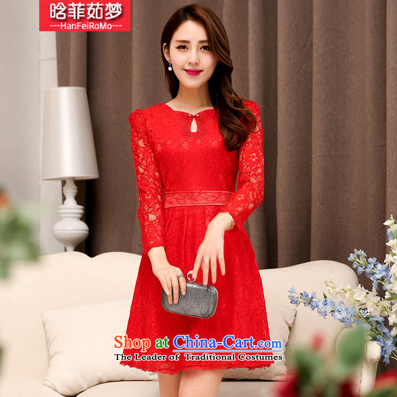 Detailed, Ju Meng?2015 bride bows services wedding dresses evening dress autumn red stylish round-neck collar wedding in Sau San long red 526?M