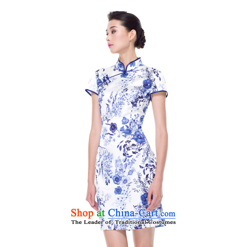 The 2015 autumn wood really new blue qipao skirt was decorated female temperament dresses daily Chinese 53446 02 Blue on white wooden really a , , , L, online shopping