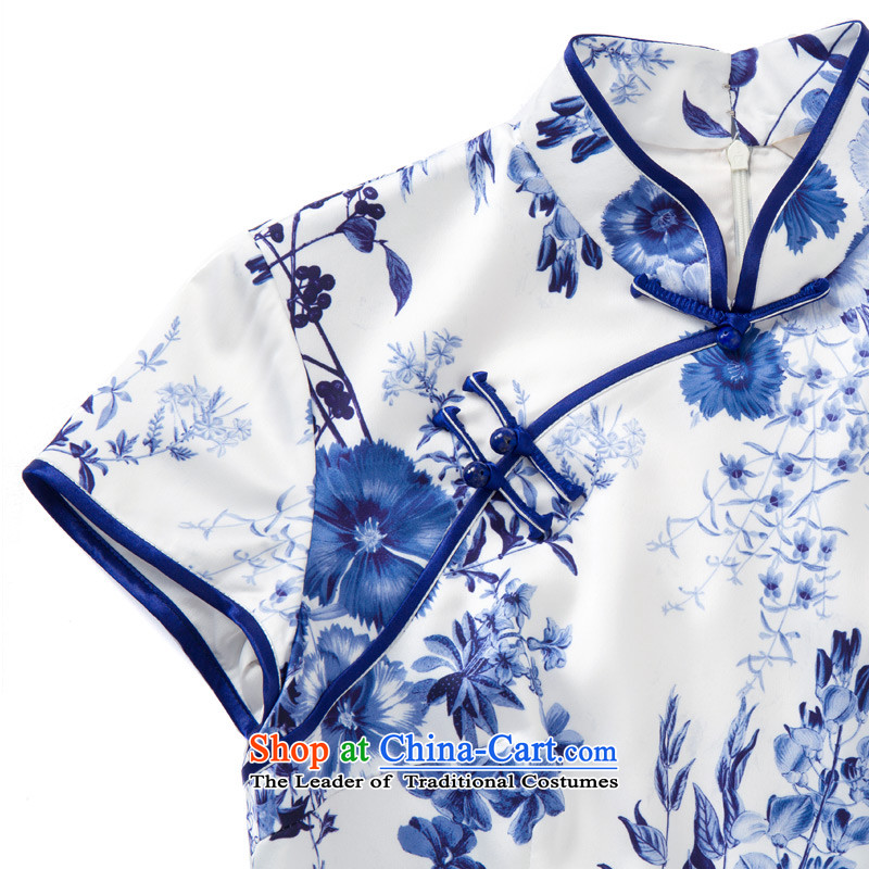 The 2015 autumn wood really new blue qipao skirt was decorated female temperament dresses daily Chinese 53446 02 Blue on white wooden really a , , , L, online shopping