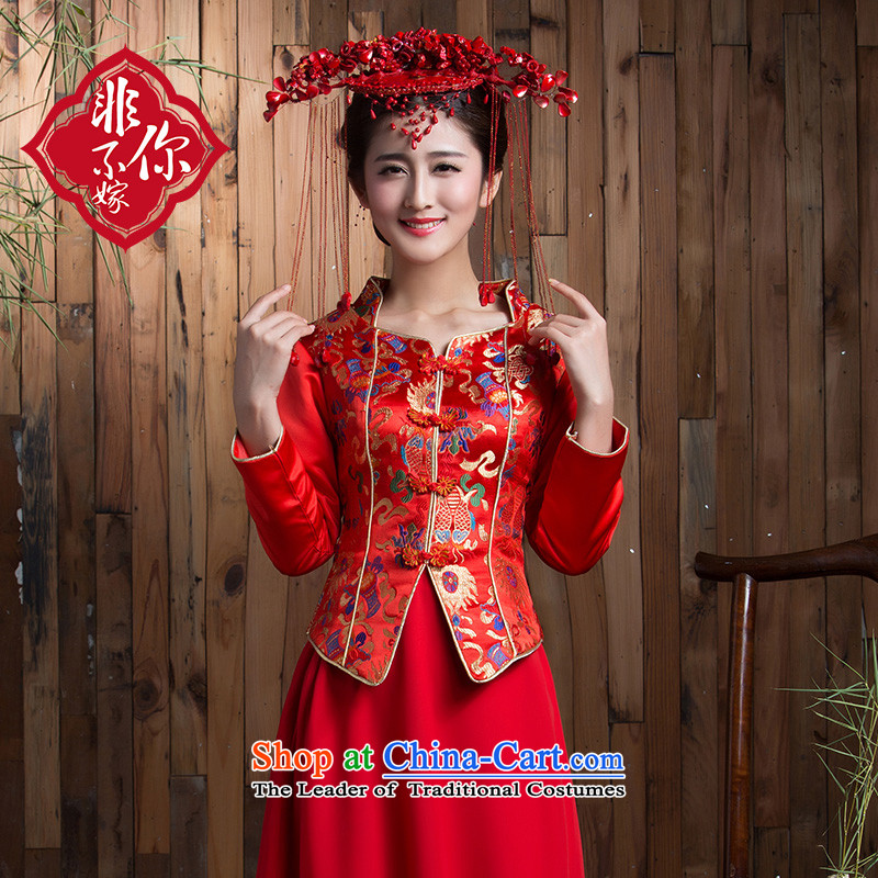 Non-you do not marry autumn 2015 new wedding dress silk damask bows to sepia long-sleeved qipao Chinese enhancement of Sau San embroidery back door onto Red 2XL, non-you do not marry shopping on the Internet has been pressed.