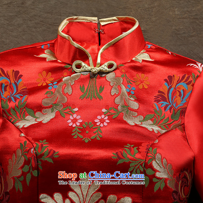 Non-you do not marry 2015 autumn and winter new wedding dress upscale Kam Yi long skirt classical collar bows serving Chinese red color Sau San embroidery cheongsam wedding gown red XL, non-you do not marry shopping on the Internet has been pressed.