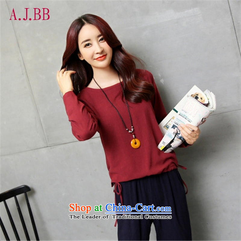 'Connie Korean Memnarch autumn 2015 installed new retro arts cotton linen long-sleeved Sau San video thin pencil trousers trousers leisure two kits red XL,A.J.BB,,, shopping on the Internet