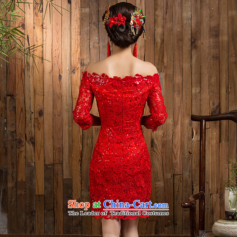 Non-you do not marry autumn 2015 new bows to red lace engraving a field shoulder dresses in sexy cuff wedding dress Chinese wedding gown in Sau San red , L, non-you do not marry shopping on the Internet has been pressed.