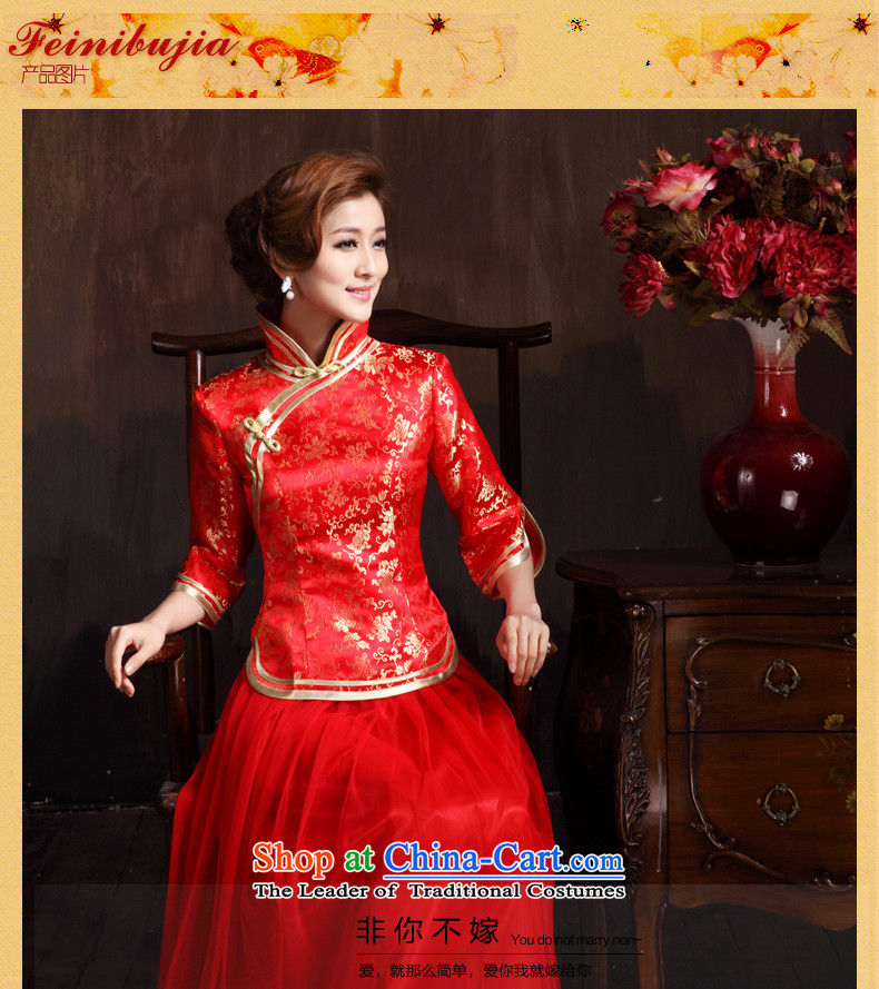 Non-you do not marry autumn 2015 new wedding dress noble damask cheongsam with Chinese improved retro-serving a seven-cuff bows Sau San embroidery wedding dress red L picture, prices, brand platters! The elections are supplied in the national character of distribution, so action, buy now enjoy more preferential! As soon as possible.
