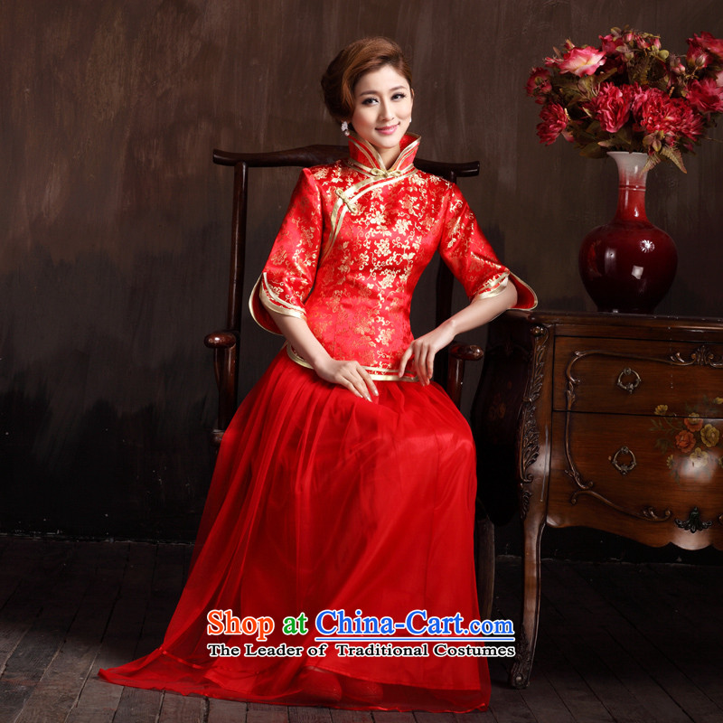 Non-you do not marry autumn 2015 new wedding dress noble damask cheongsam with Chinese improved retro-serving a seven-cuff bows Sau San embroidery wedding dress red , L, non-you do not marry shopping on the Internet has been pressed.