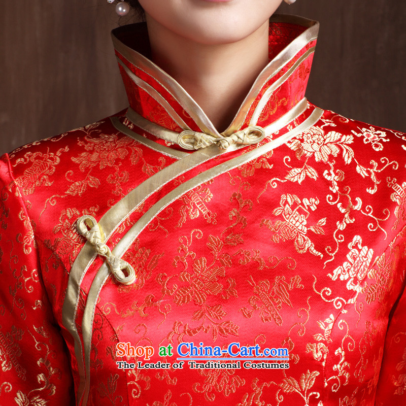 Non-you do not marry autumn 2015 new wedding dress noble damask cheongsam with Chinese improved retro-serving a seven-cuff bows Sau San embroidery wedding dress red , L, non-you do not marry shopping on the Internet has been pressed.