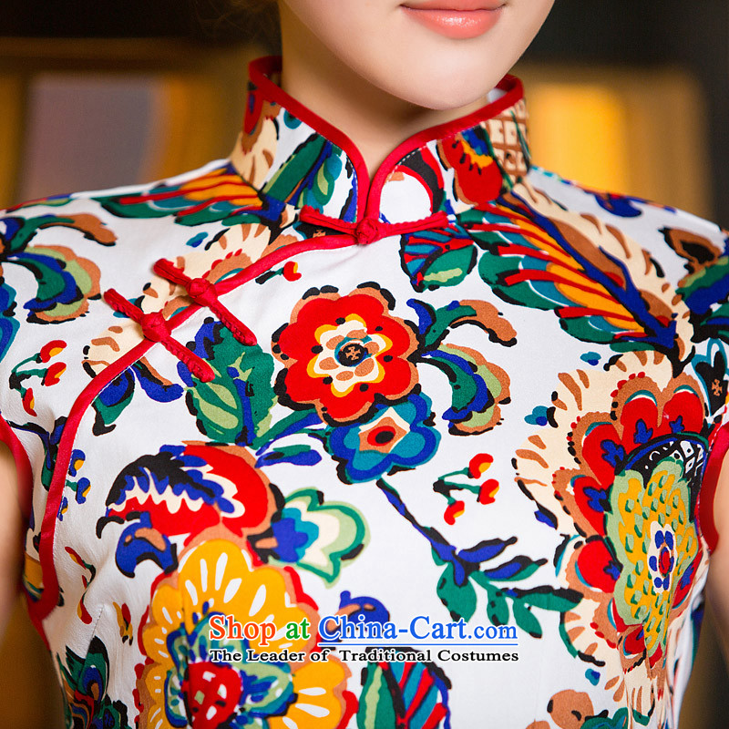 Time Syrian retro national Wind Flower cheongsam dress stylish improved arts cheongsam dress 2015 Sau San autumn new picture color M Time Syrian shopping on the Internet has been pressed.
