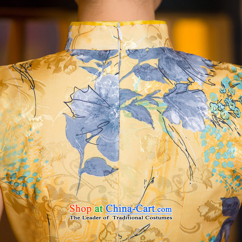 The Syrian Arab Republic  2015 Autumn time new hand-painted flowers of nostalgia for the improvement of low-power's qipao short-sleeved short of qipao cheongsam dress to a high standard and style yellow M Time Syrian shopping on the Internet has been pres