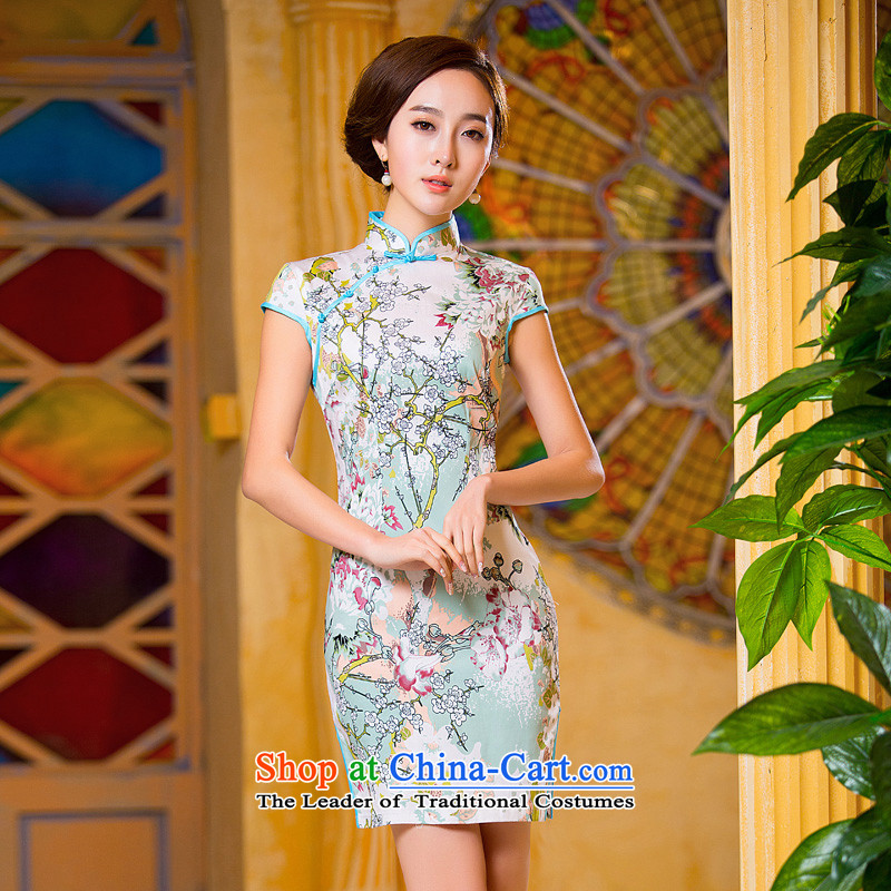 Time the new 2015 Syria cheongsam with daily improved retro autumn elegant qipao short skirts and women of qipao code video picture color thin?XL
