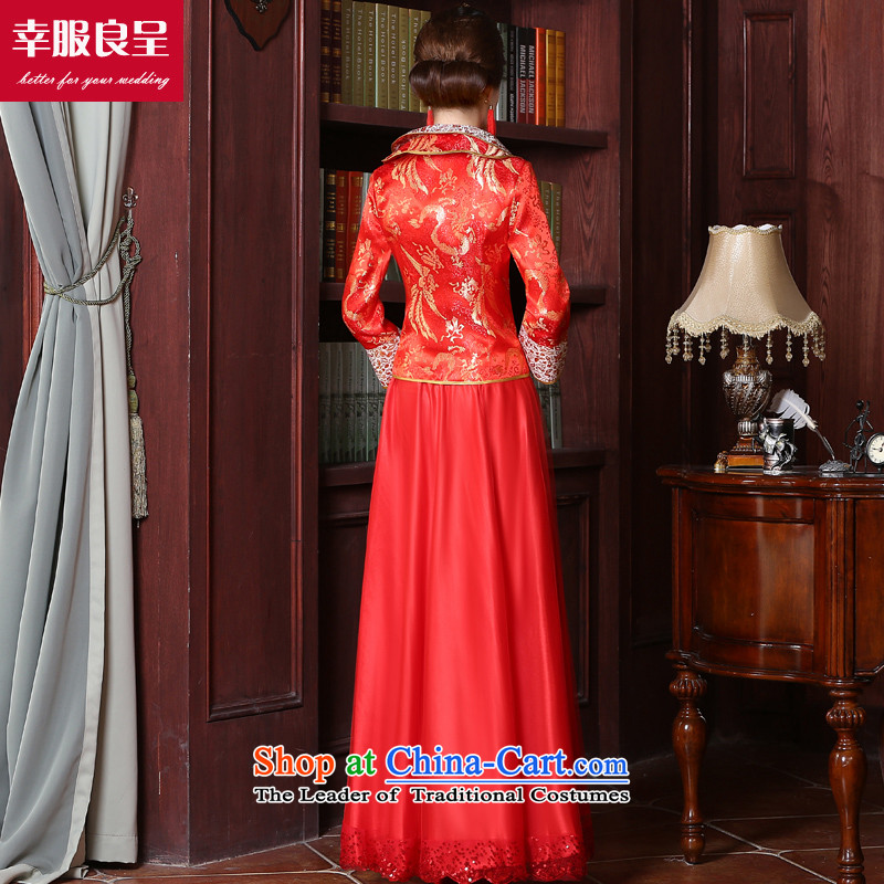 Toasting champagne served Chinese qipao bride wedding dress girl brides with red 2015 new re-door service long wedding gown of 9 M, the honor of serving the cuff-leung , , , shopping on the Internet