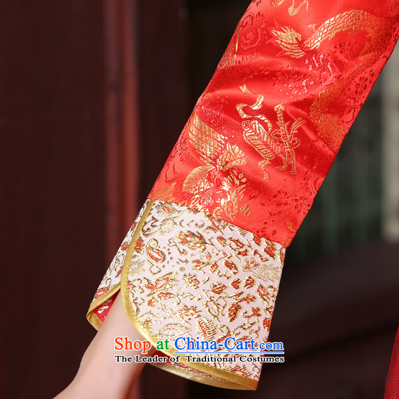 Toasting champagne served Chinese qipao bride wedding dress girl brides with red 2015 new re-door service long wedding gown of 9 M, the honor of serving the cuff-leung , , , shopping on the Internet
