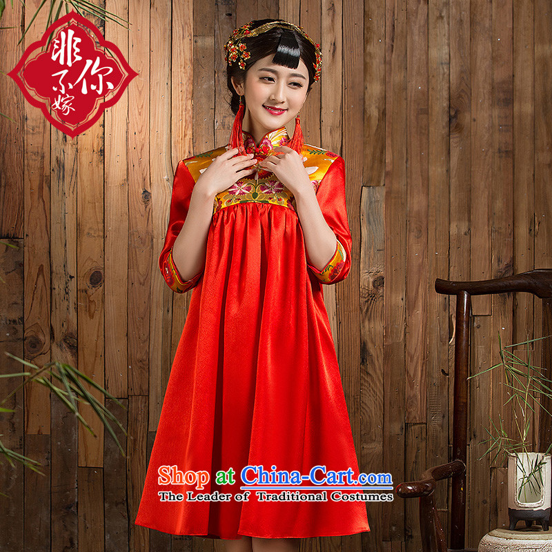 Non-you do not marry with the new 2015 Autumn bows to Korea version of large numbers of pregnant women with Chinese retro cheongsam wedding dress collar short high-waist dresses 3XL, Red non-you do not marry shopping on the Internet has been pressed.