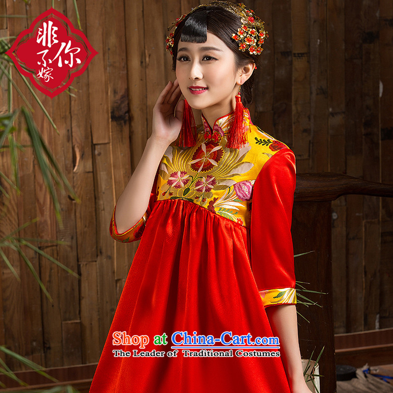 Non-you do not marry with the new 2015 Autumn bows to Korea version of large numbers of pregnant women with Chinese retro cheongsam wedding dress collar short high-waist dresses 3XL, Red non-you do not marry shopping on the Internet has been pressed.
