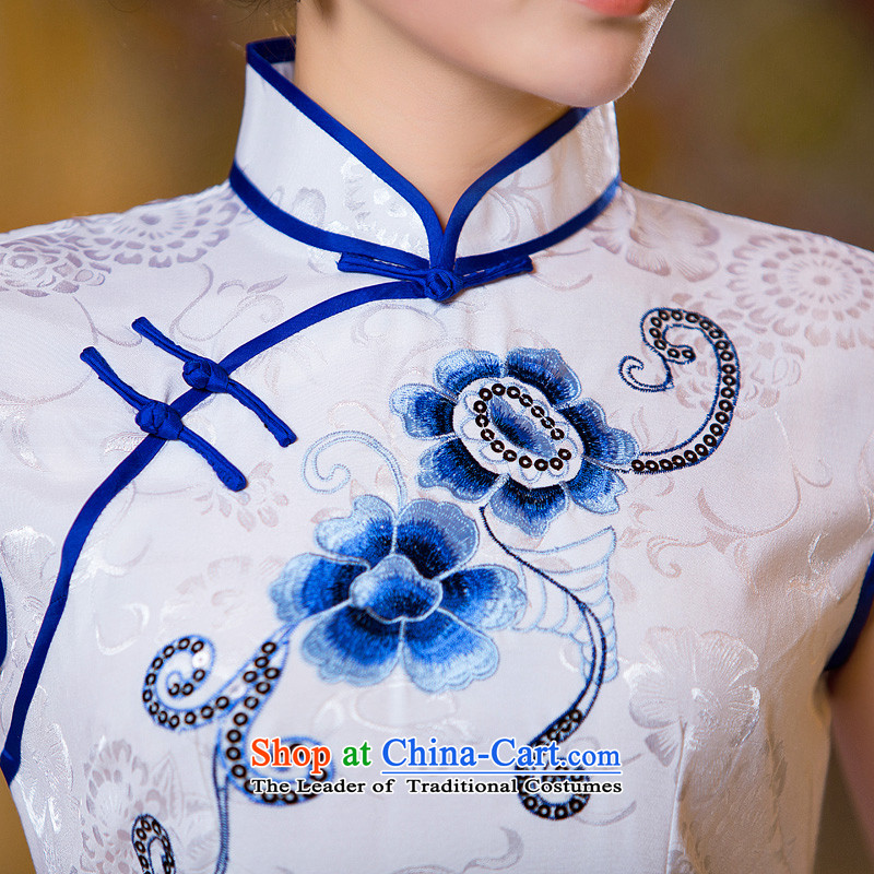 Time Syria China wind hand-painted improved qipao new stylish autumn 2015 Sau San daily short of embroidery cheongsam dress white XXL, time Syrian shopping on the Internet has been pressed.