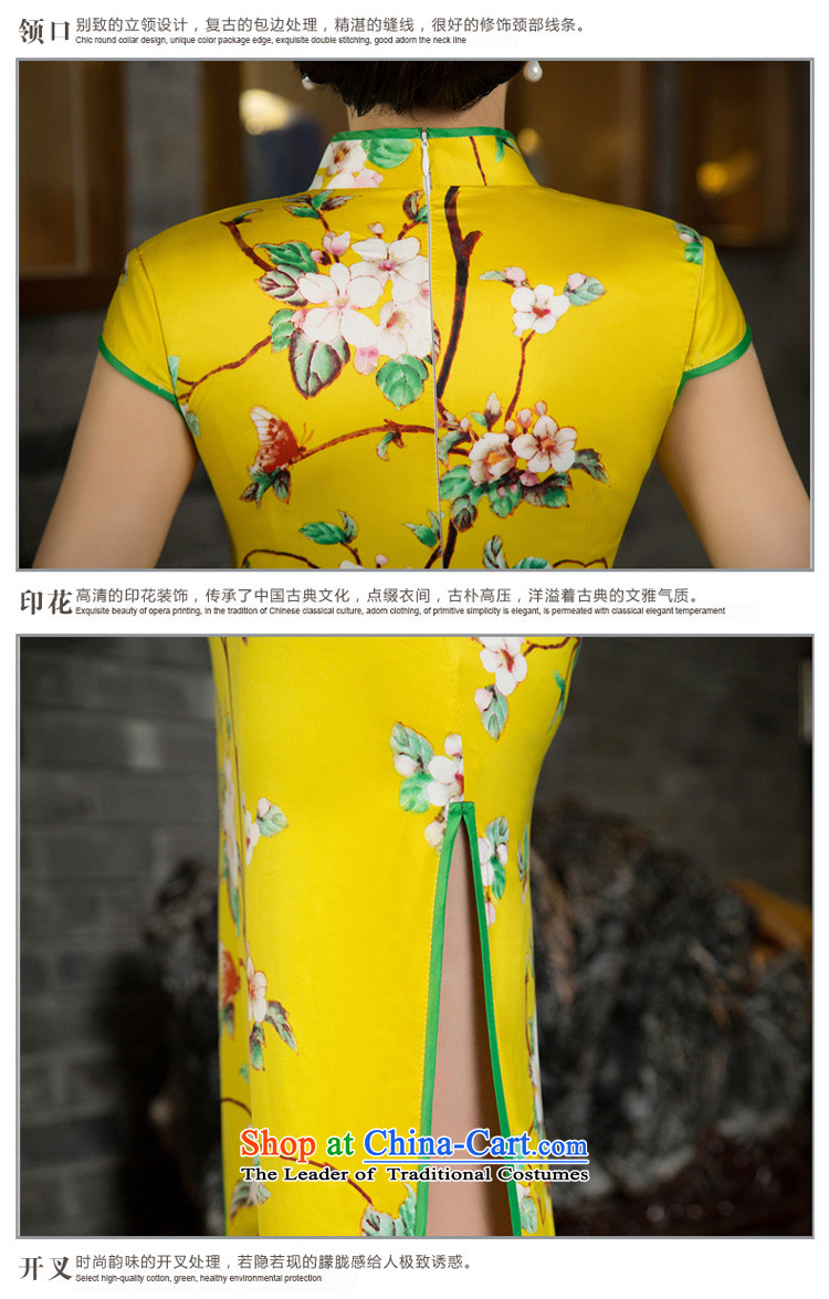The pro-am daily Silk Cheongsam long 2015 new improved cheongsam dress retro Sau San short-sleeved yellow peach flowers fall Ms. Green Side of the picture, the price and the M brand platters! The elections are supplied in the national character of distribution, so action, buy now enjoy more preferential! As soon as possible.