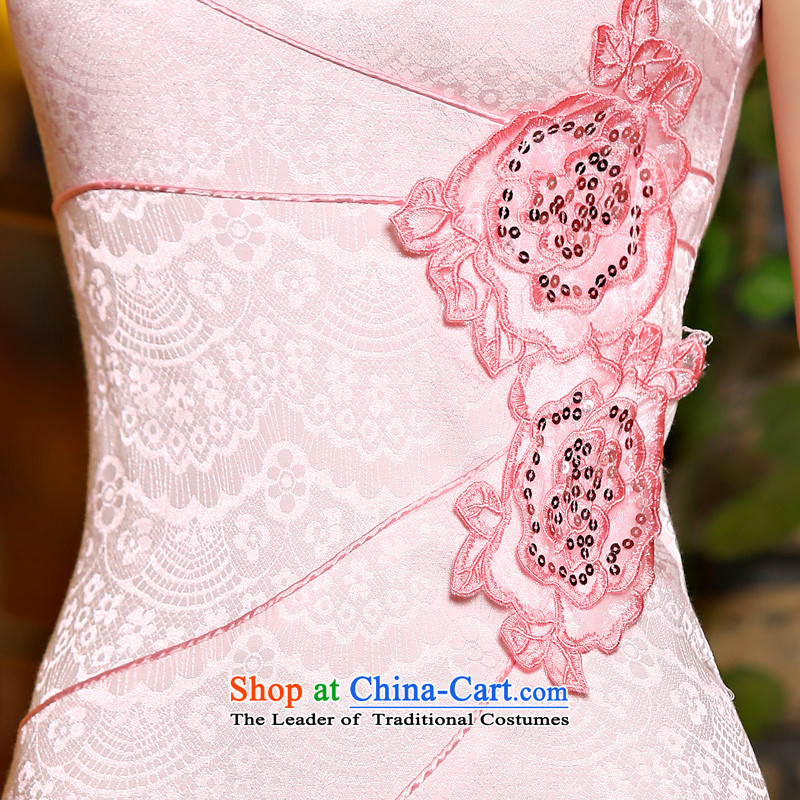 Leung Ching qipao improved stylish micro-embroidered dress graphics waist qipao cheongsam dress orchids in apricot XL, Stephen micro-ching , , , shopping on the Internet