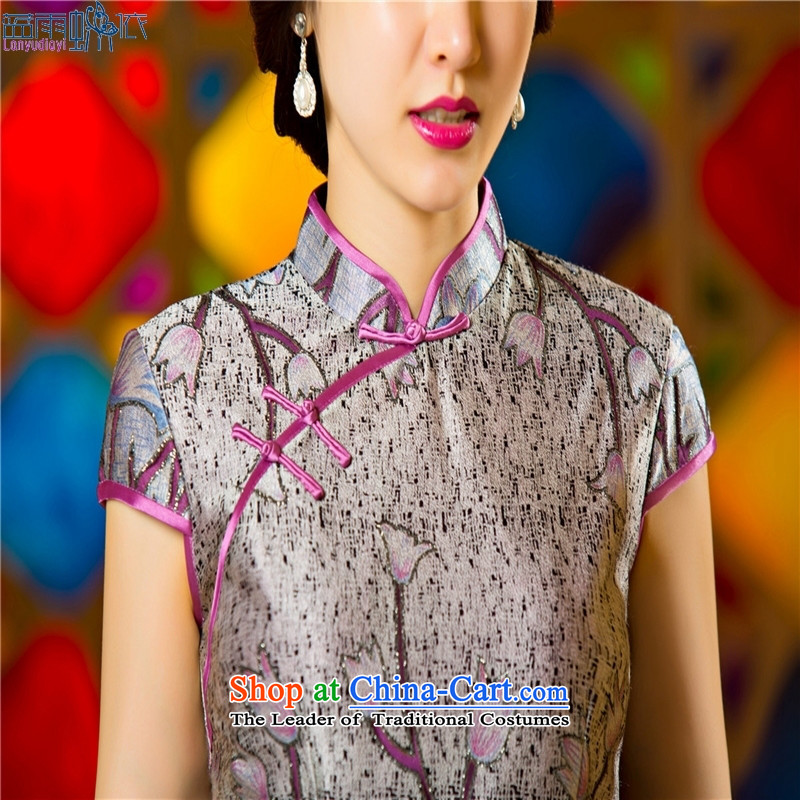 The new summer and fall of Stylish retro dresses Sau San daily sexy elegant qipao skirt temperament 75075 XL, blue rain qipao butterflies in accordance with the , , , shopping on the Internet