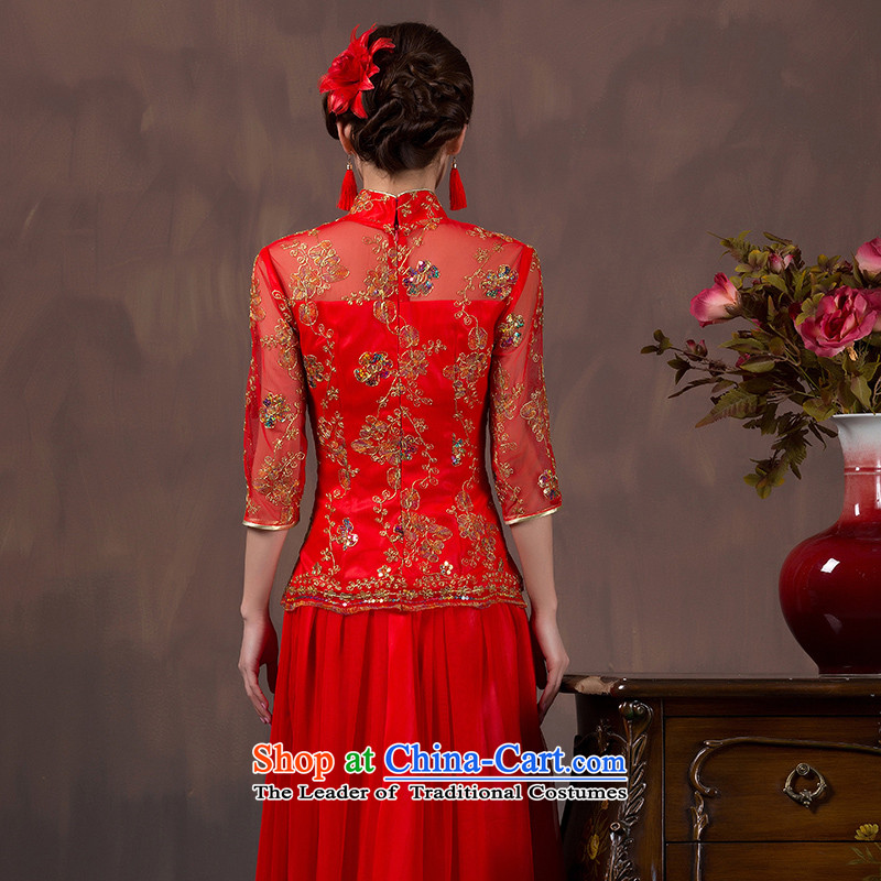 You do not marry non-fall new wedding dress lace chain link fence collar cheongsam red retro-port bows services embroidery Sau San double dress wedding gown Red 7 piece set 4XL, served non-you do not marry shopping on the Internet has been pressed.