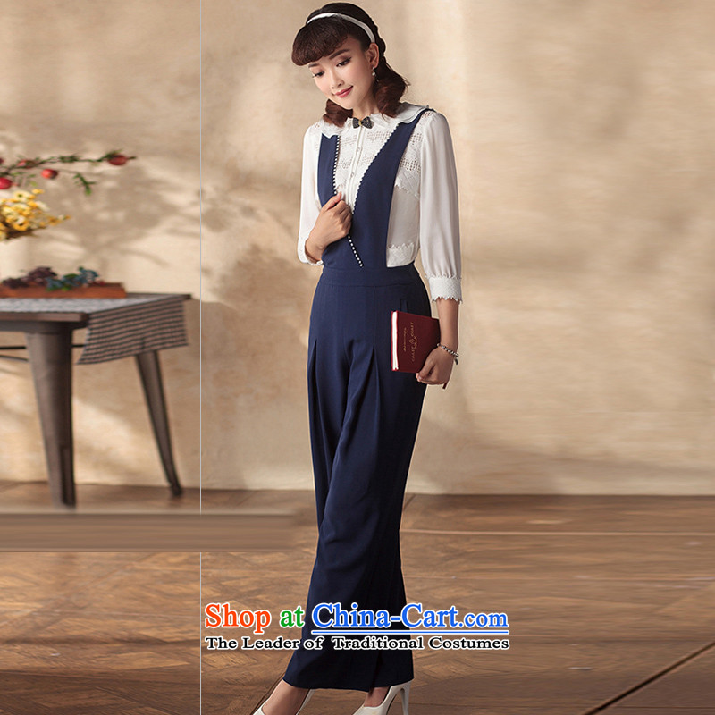 A Pinwheel Without Wind the world autumn Yat) strap trousers 2015 new Wild ethnic vogue STRAP WIDTH-legged pants color navy pre-sale 3 days , M, Yat Lady , , , shopping on the Internet
