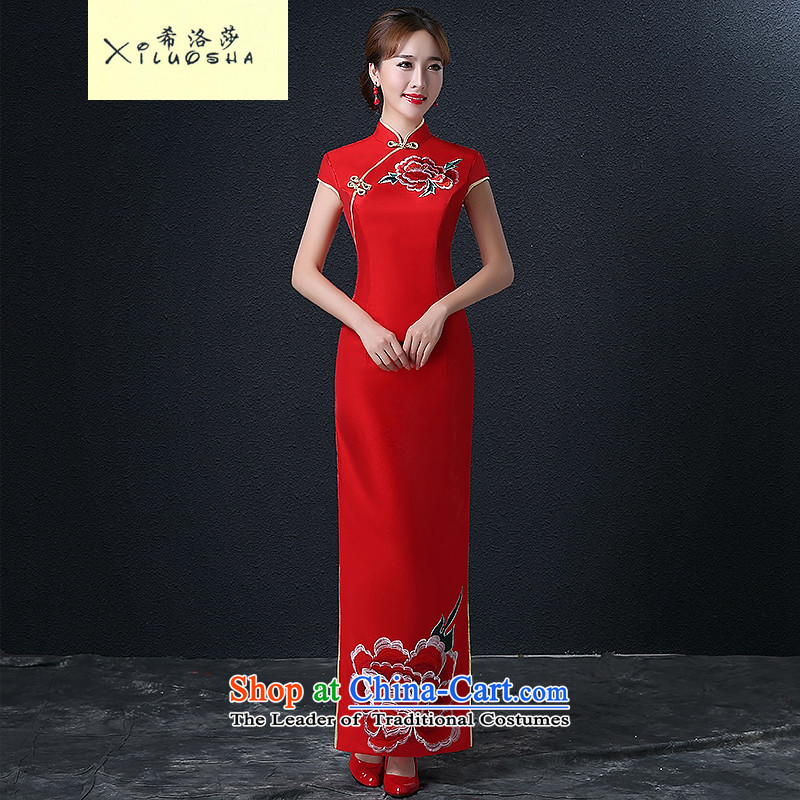Hillo Lisa _XILUOSHA_ Bride cheongsam embroidery 2015 new summer marriage services long retro bows Chinese wedding dresses dress red red?XXL