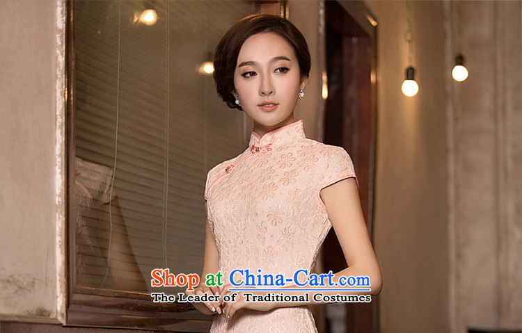 Time Syrian 2015 skirt new autumn cheongsam with lace pink Sau San cheongsam dress retro elegant qipao gown banquet improved apricot XXL picture, prices, brand platters! The elections are supplied in the national character of distribution, so action, buy now enjoy more preferential! As soon as possible.