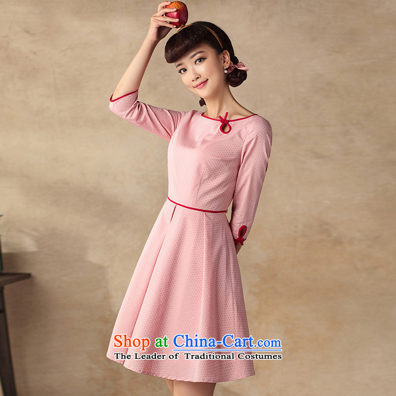 Ms Audrey EU will fall of Lady Prodigy replacing dresses 2015 new retro improved national autumn wind in long-sleeved pink dresses , L, Yat Lady , , , shopping on the Internet
