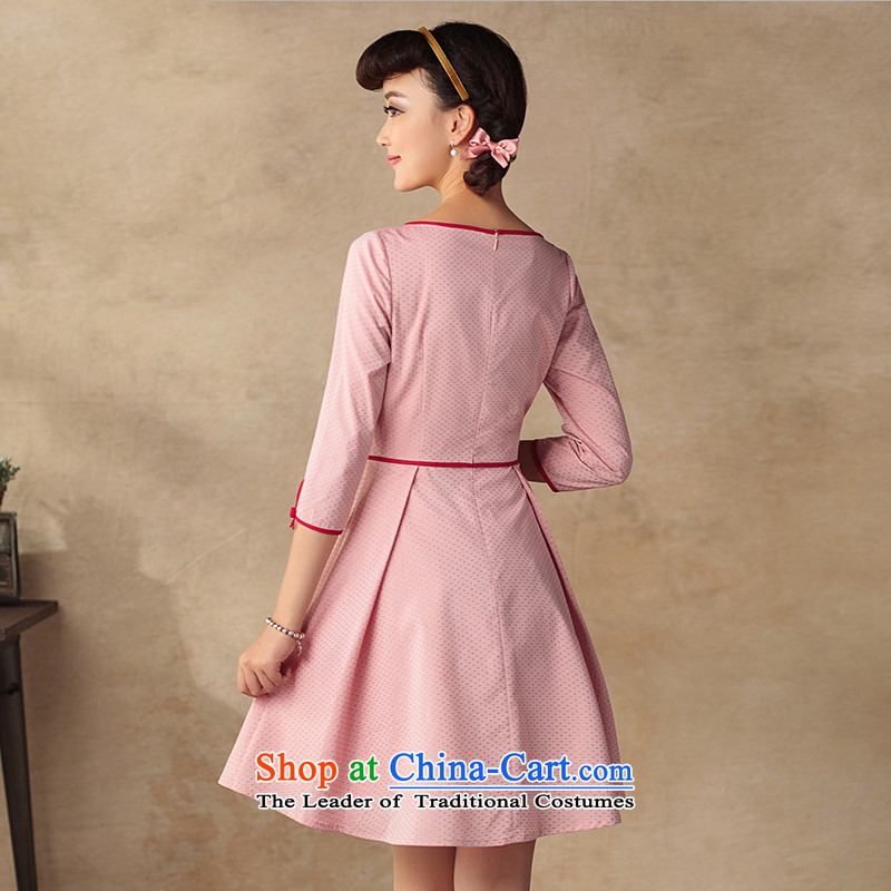 Ms Audrey EU will fall of Lady Prodigy replacing dresses 2015 new retro improved national autumn wind in long-sleeved pink dresses , L, Yat Lady , , , shopping on the Internet