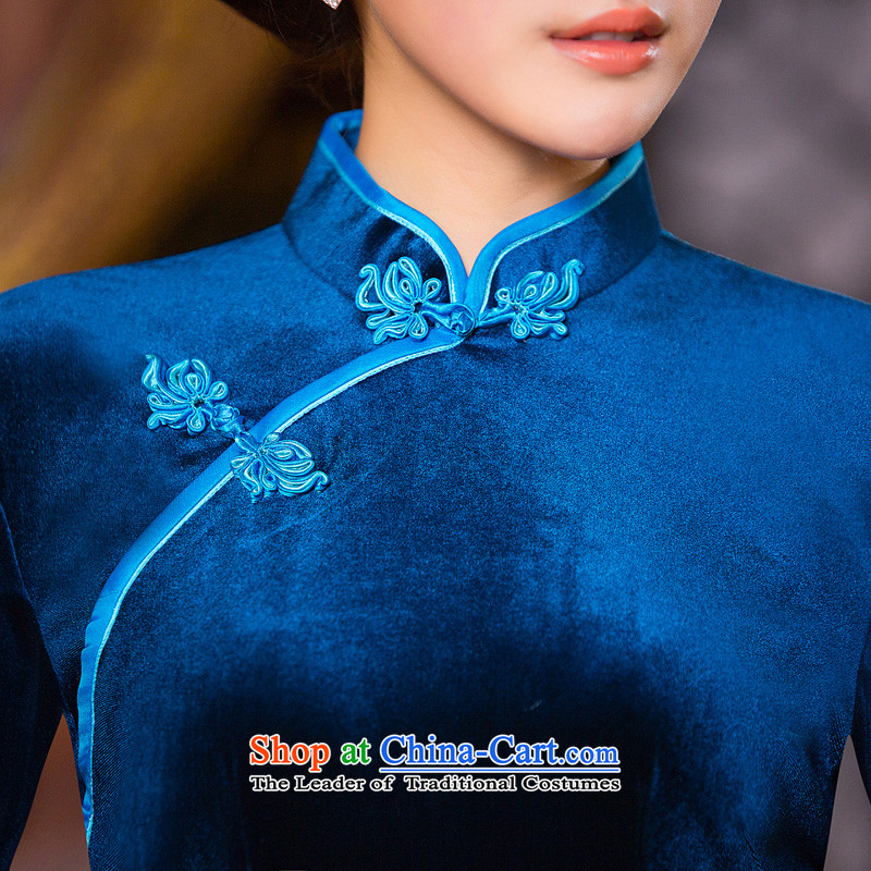 The Syrian Arab Republic 2015 autumn and winter time qipao 7 cuff improved qipao Stretch Wool forming the skirt Chinese Gold and Blue short skirt qipao your mother blue XXL, time Syrian shopping on the Internet has been pressed.