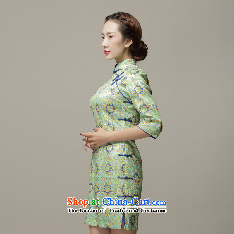 Bong-migratory 7475 Autumn 2015 new dresses in the retro cheongsam dress daily cuff stylish qipao DQ15181 Sau San Green M Fung migratory 7475 , , , shopping on the Internet