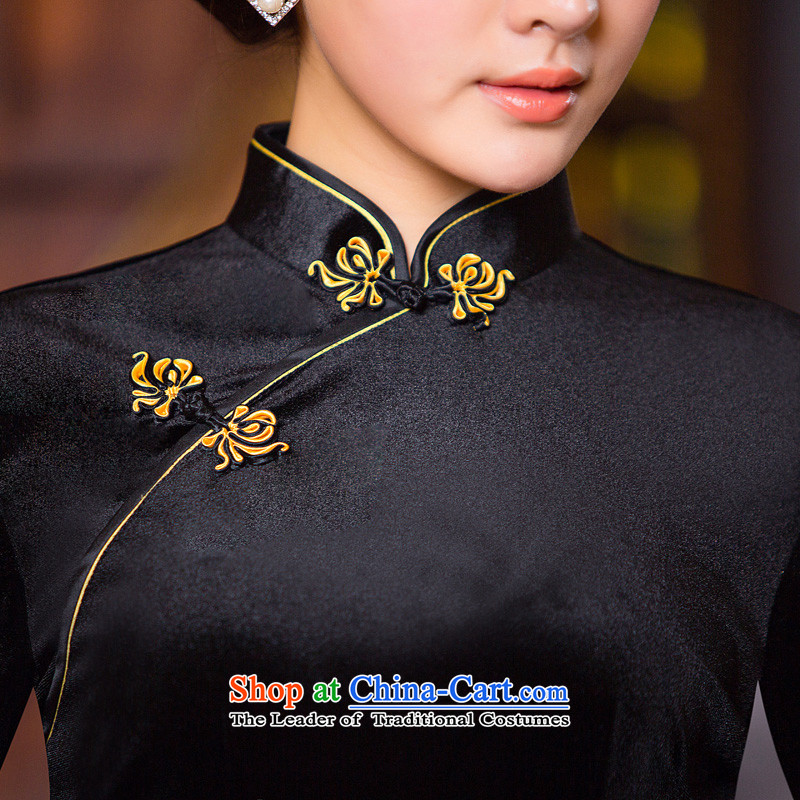 The Syrian Arab Republic 2015 autumn and winter time qipao 7 cuff improved qipao Stretch Wool forming the skirt Chinese gold and black short cheongsam dress your MOM Pack Black M Time Syrian shopping on the Internet has been pressed.