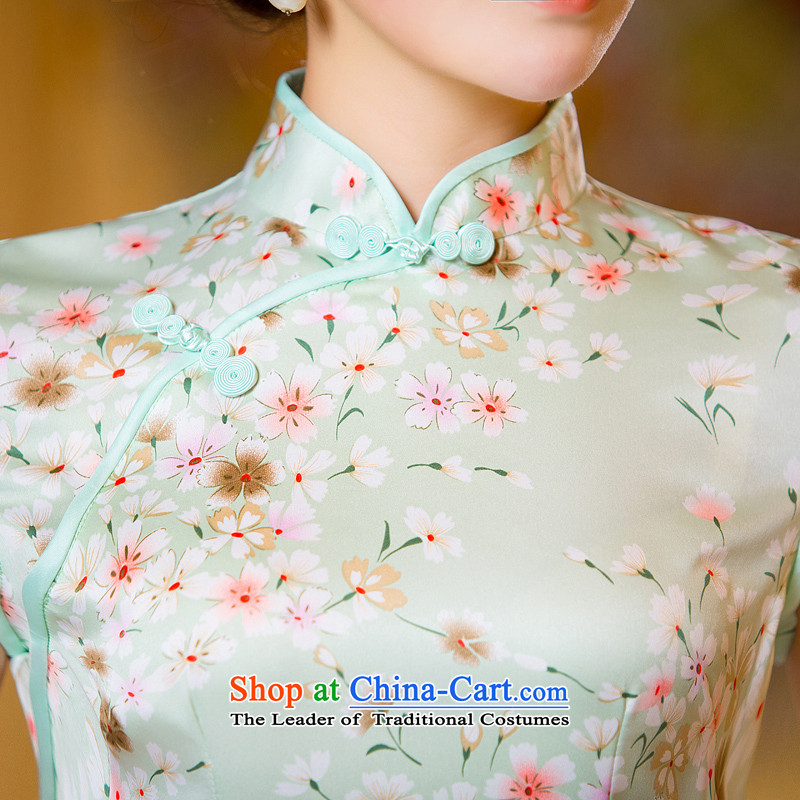 Time improved new qipao Syrian fall short of 2015 cheongsam dress retro daily cheongsam dress Ms. Tang dynasty qipao light green light green XL, Syria has been pressed time shopping on the Internet