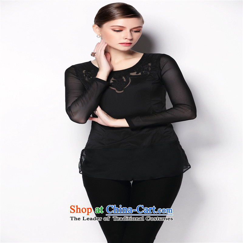 The European site of the 2014 Autumn Hami Women's clothes embroidery stitching Mesh long-sleeved shirt , blue shirt, forming the blue wing to , , , rain shopping on the Internet
