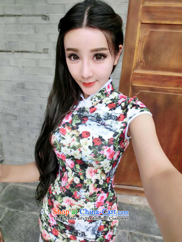 Wah Fu Ni design style chalets flower Chinese summer short cheongsam dress retro dresses picture pictures, price M suit, brand platters! The elections are supplied in the national character of distribution, so action, buy now enjoy more preferential! As soon as possible.