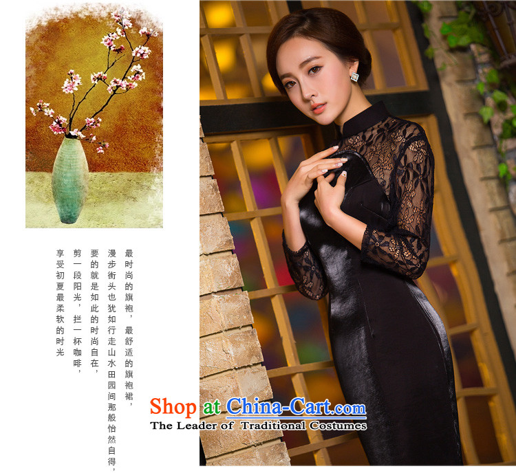 Time Syrian scouring pads qipao skirt 2015 new long-sleeved bows services-semi-high collar seven long-sleeved lace MOM pack dresses Female dress black L picture, prices, brand platters! The elections are supplied in the national character of distribution, so action, buy now enjoy more preferential! As soon as possible.