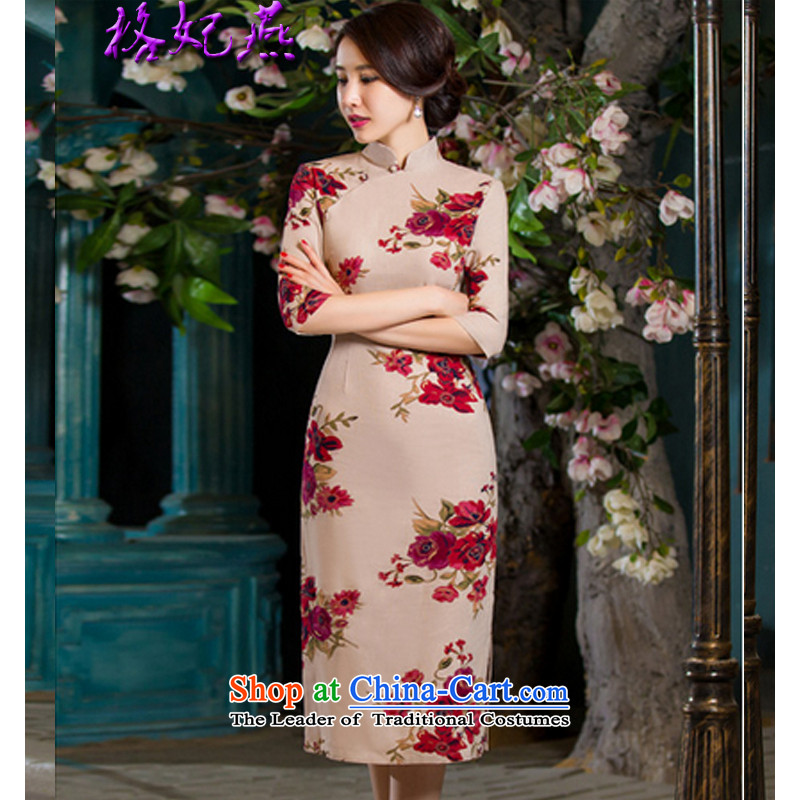 In the?autumn of 2015 on Princess Yan Sau San video in the retro thin large cuff improved linen long skirt 9036_ cheongsam with?M