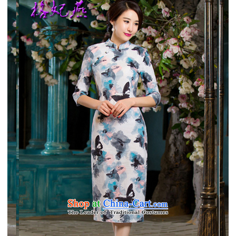 In the autumn of 2015 on Princess Yan Sau San video in the retro thin large cuff improved linen long skirt 9036# cheongsam with M of Princess Yin ( , , , ) gefeiyan shopping on the Internet