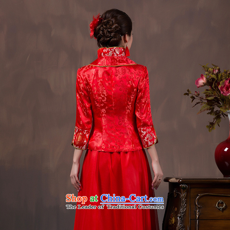 Non-you do not marry 2015 autumn and winter new wedding dress upscale damask cheongsam dress red Chinese Antique Lace bows to larger Sau San wedding gown of 9 cuff long skirt thick, XL, non-you do not marry shopping on the Internet has been pressed.
