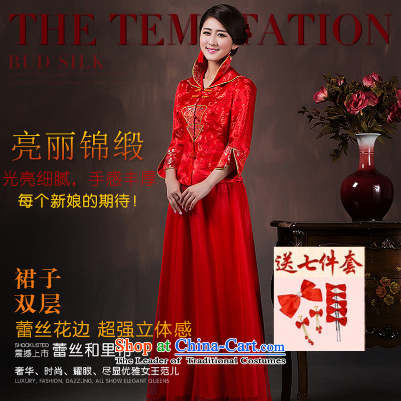 Non-you do not marry 2015 autumn and winter new wedding dress upscale damask cheongsam dress red Chinese Antique Lace bows to larger Sau San wedding gown of 9 cuff long skirt thick, XL, non-you do not marry shopping on the Internet has been pressed.