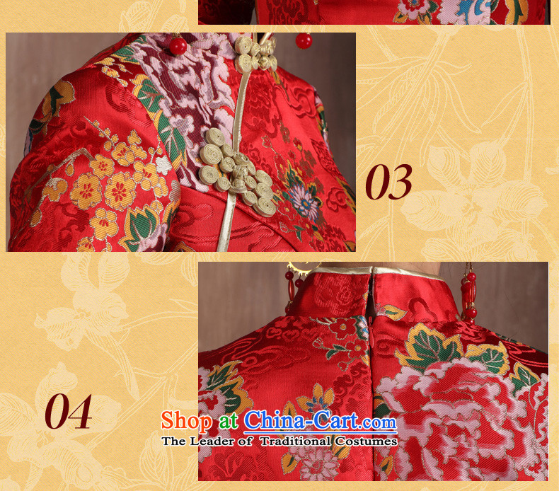 Non-you do not marry 2015 new red wedding dress peony flowers embroidered coin qipao 7 Cuff Yun Jin long skirt back door onto the wedding dress bows services plus long-sleeved winter cotton M picture, prices, brand platters! The elections are supplied in the national character of distribution, so action, buy now enjoy more preferential! As soon as possible.